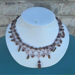Handmade Copper Wire Crochet Tiger’s Eye Boho Necklace